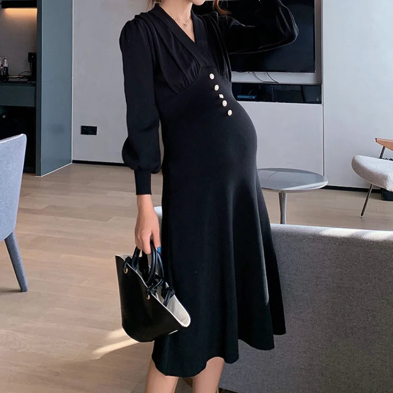 Maternity Dress Sweater Knitted Long Sleeve Dresses Woolen Round Neck Dress Skirt Maternity Baby Mother Clothings Wife Dress