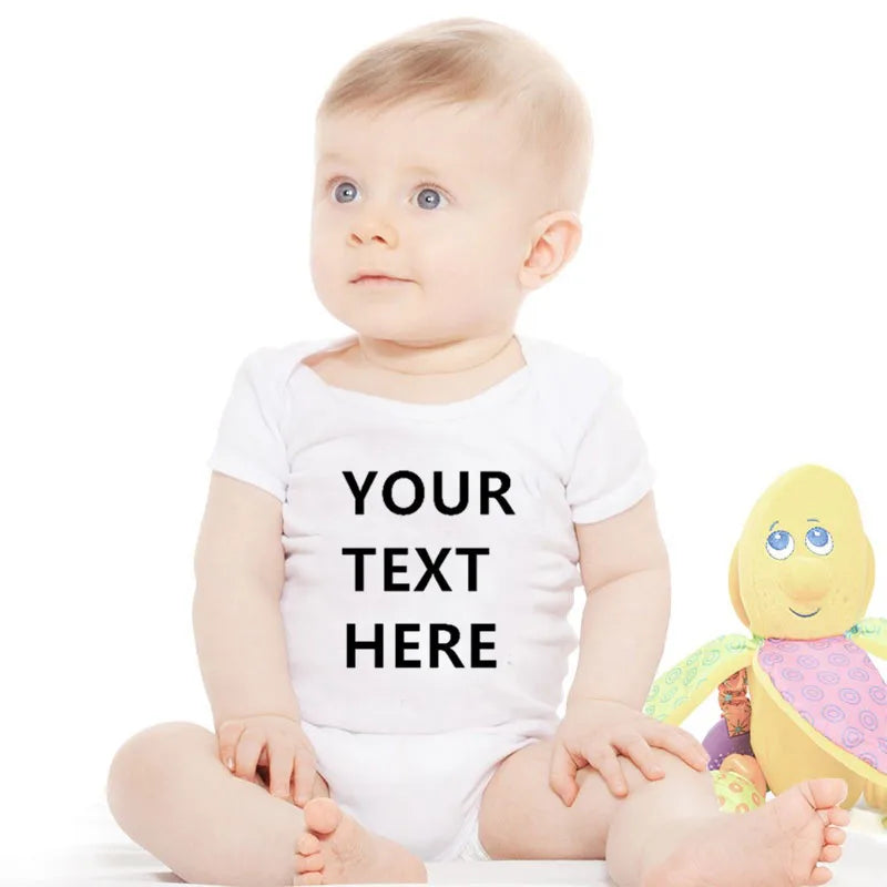 YOUR TEXT HERE Baby Romper Customize Newborn Baby Boy Girl Onesie Cotton Short Sleeve Infant Baby Clothes