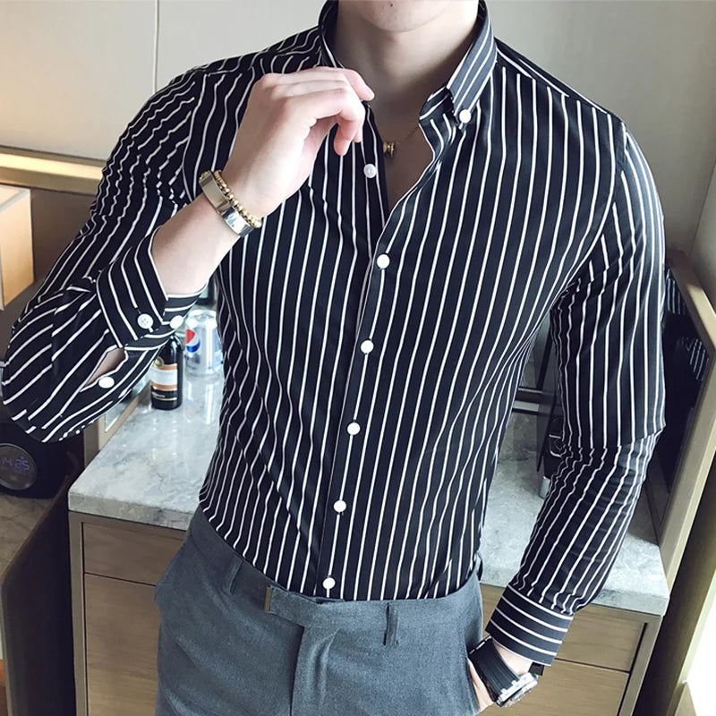 Camisas De Hombre Korean Luxury Clothing New Long Sleeve Striped Social Shirts For Men Business Casual Formal Blouse Homme 5XL-M