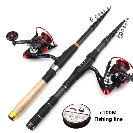 1.8m 2.1m 2.4m 2.7m 3.0m Carbon Fiber Telescopic Fishing Rod Portable Spinning Rod and Spinning Reels Multifunction set