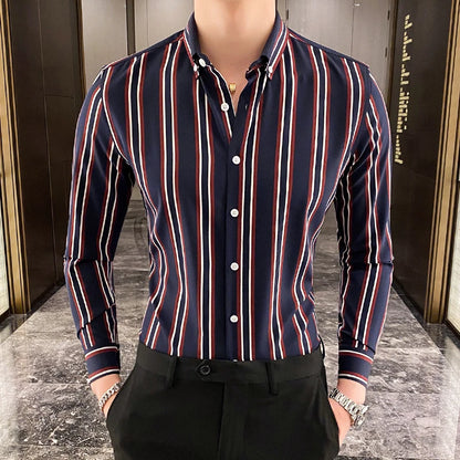 Camisas De Hombre Korean Luxury Clothing New Long Sleeve Striped Social Shirts For Men Business Casual Formal Blouse Homme 5XL-M