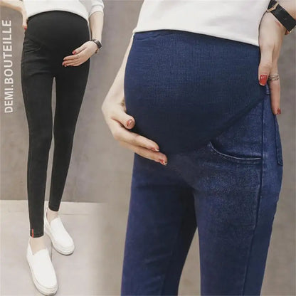 Pregnant Woman Clothing Spring Cowboy Trousers Maternity Elastic Force Pencil Support Abdomen Jeans Plus Size Denim Clothes