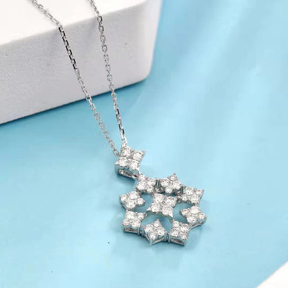 18K White Gold Natural Diamond Star Pendant Necklace Women's Engagement Party Fine Jewelry