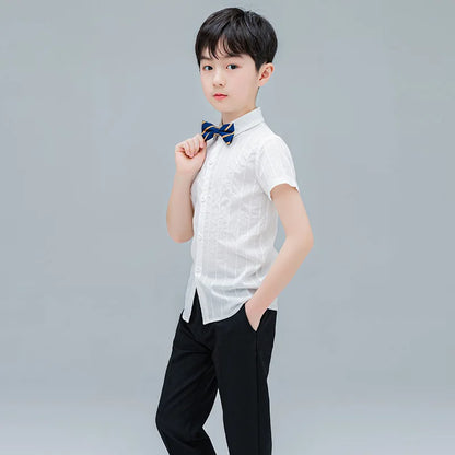 Boys Stripe Shirt Short Sleeve Turn-down Collar Kids Shirt For Boys Baby Toddler Teenage Clothes School Uniform Children Blouse