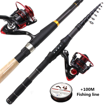 1.8m 2.1m 2.4m 2.7m 3.0m Carbon Fiber Telescopic Fishing Rod Portable Spinning Rod and Spinning Reels Multifunction set