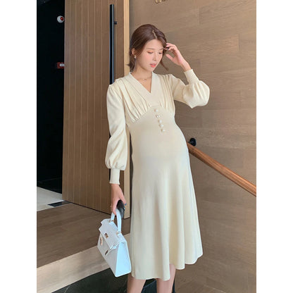 Maternity Dress Sweater Knitted Long Sleeve Dresses Woolen Round Neck Dress Skirt Maternity Baby Mother Clothings Wife Dress