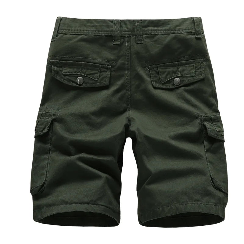 2024 Summer Men's Multi Pocket Military Cargo Shorts Male Cotton Green Mens Casual Tactical Shorts Short Pants  No Belt