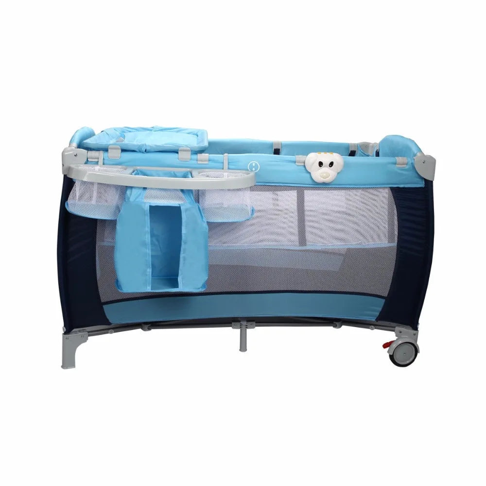 Goplus Portable Folding Baby Crib Multifunctional Child Bed Pink Blue Playpen Baby Cradle Bed with Mosquito Net and Bag