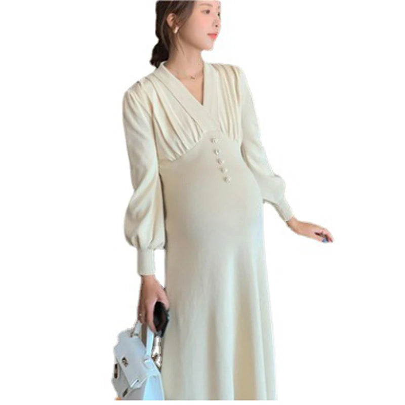 Maternity Dress Sweater Knitted Long Sleeve Dresses Woolen Round Neck Dress Skirt Maternity Baby Mother Clothings Wife Dress