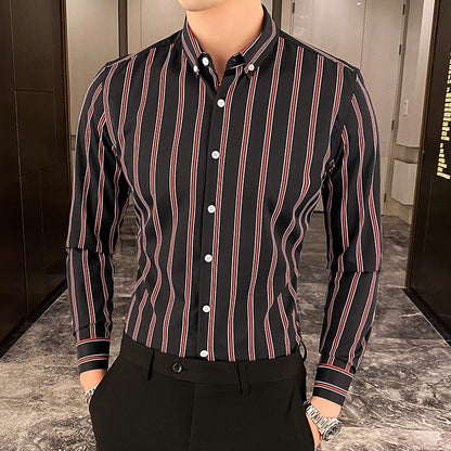 Camisas De Hombre Korean Luxury Clothing New Long Sleeve Striped Social Shirts For Men Business Casual Formal Blouse Homme 5XL-M