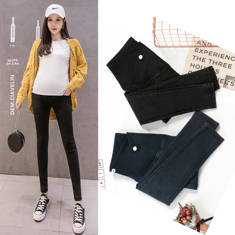 Low Waist Women Denim Pants Maternity Jeans Pregnant Women Clothes Pregnancy Cotton Clothes Short Belly Ripped Clothing Trousers