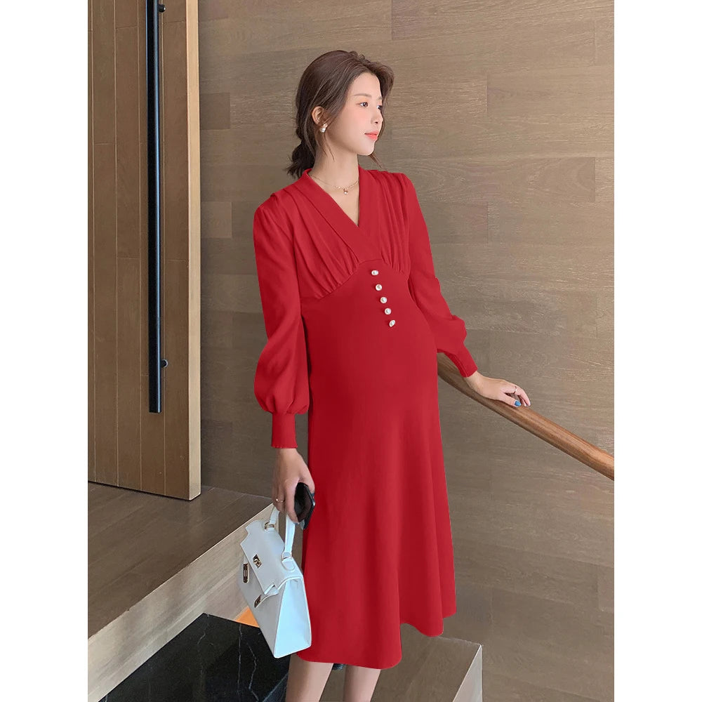 Maternity Dress Sweater Knitted Long Sleeve Dresses Woolen Round Neck Dress Skirt Maternity Baby Mother Clothings Wife Dress