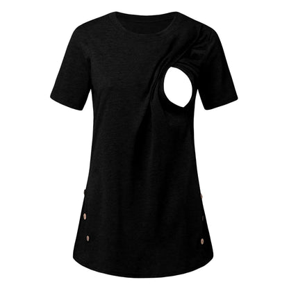 Maternity Casual Clothes Breastfeeding T-shirt Pregnant Women Nursing Tops Button Side Short Sleeve Plus Size S-2XL Clothing Tee