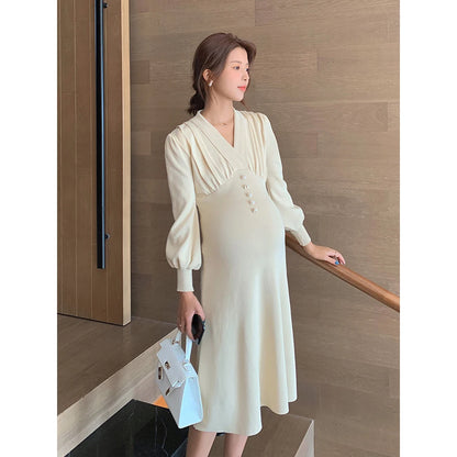 Maternity Dress Sweater Knitted Long Sleeve Dresses Woolen Round Neck Dress Skirt Maternity Baby Mother Clothings Wife Dress