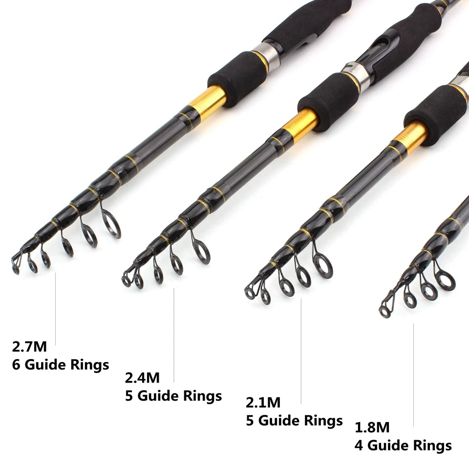 NEW Promotion! 1.8m 2.1m 2.4m 2.7m carbon rod M power Spinning Casting Rod  Portable Telescopic Fishing Rod Pole Fishing Tackle