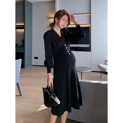 Maternity Dress Sweater Knitted Long Sleeve Dresses Woolen Round Neck Dress Skirt Maternity Baby Mother Clothings Wife Dress