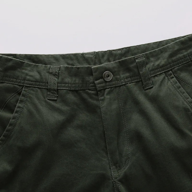 2024 Summer Men's Multi Pocket Military Cargo Shorts Male Cotton Green Mens Casual Tactical Shorts Short Pants  No Belt