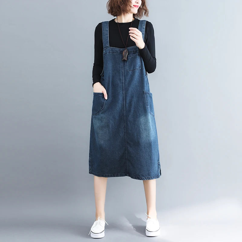 2022 Women Straps Denim Dress New Spring Summer Dress Loose Blue Jeans Dress Female Vest Dress Women's clothing Vestidos