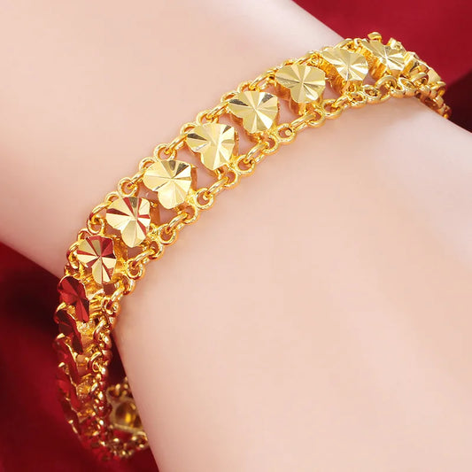 Cute 22K Gold Bracelet for Women Women Wedding Engagement Jewelry Luxury Widen Watch Chain Bracelet Not Fade Fine Jewelry Gifts