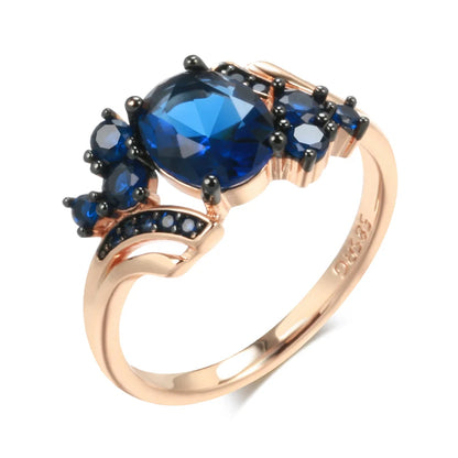 Kinel Hot Luxury Blue Natural Zircon Ring For Women 585 Rose Gold and Black Plating Vintage Wedding Rings Daily Fine Jewelry