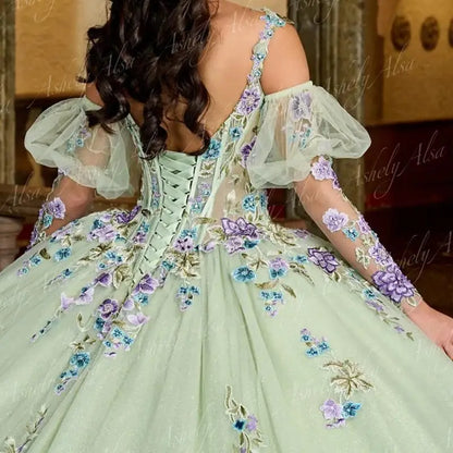 Gorgeous Luxury Women Birthday Party Dress V Neck Lace Applique Bow Ball Gown Prom Occasion Sweet 15 16 vestidos de quinceañera