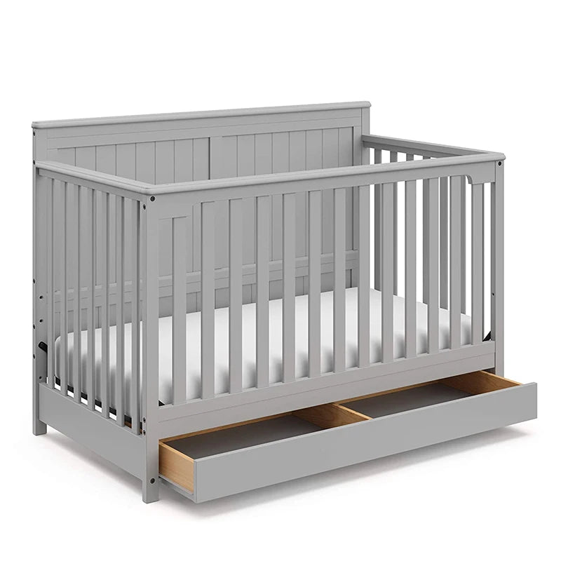 American Style 4 in 1 Pine Wood Solid Wood Baby Crib with Drawer & Changing Table