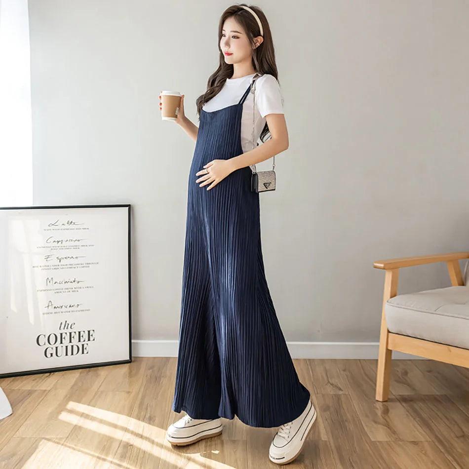 Maternity Clothings New Summer Overall Fashionable Loose Oversized Cropped Wide Leg Floor-Length Chiffon Pant for Pregnant Women