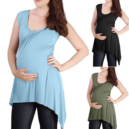 Maternity Casual Tops Women Pregnancy Sleeveless Irregular Blouse for Pregnant Elegant Ladies Top Fashion Women Clothings