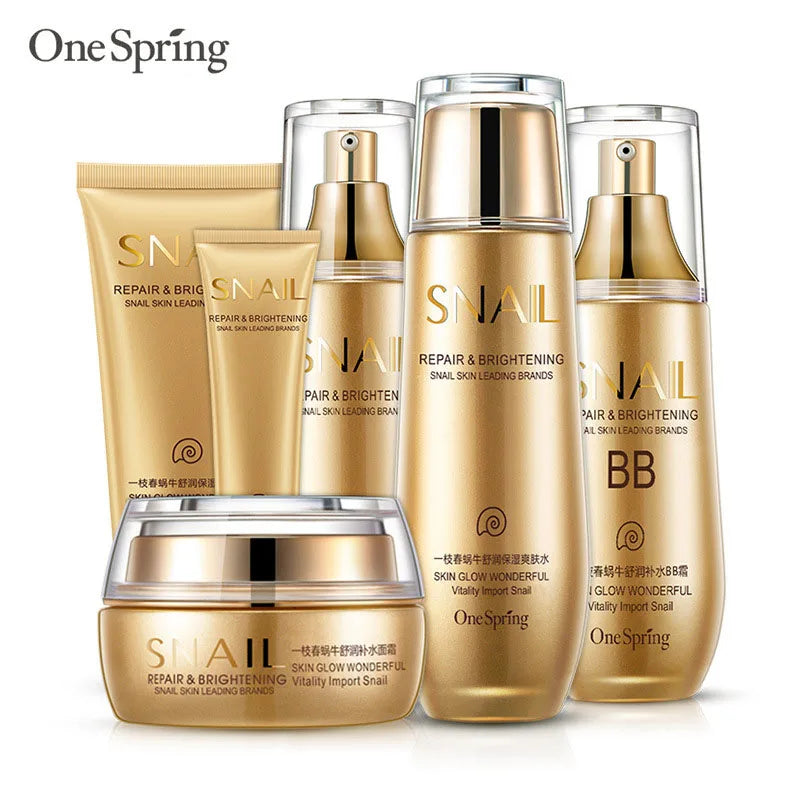 6pcs/Set Snail Skin Care Sets Moisturizing Facial skincare Products Face Cream Serum Facial Cleanser Toner Face Care Kits