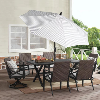 Outdoor 9' Ticking Stripes Round Crank Premium Patio Umbrella