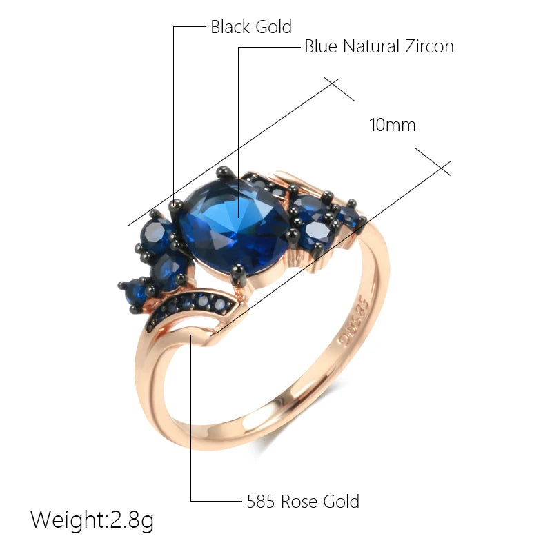 Kinel Hot Luxury Blue Natural Zircon Ring For Women 585 Rose Gold and Black Plating Vintage Wedding Rings Daily Fine Jewelry