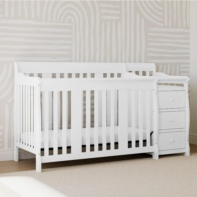 Storkcraft Portofino 5-in-1 Convertible Crib and Changer (White) – Changing-Table Combo