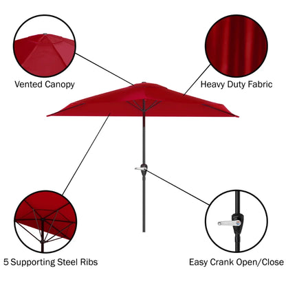 Pure Garden 9-ft. Half Round Patio Umbrella Beach Umbrella Sunshade  Beach Umbrella  Patio Furniture