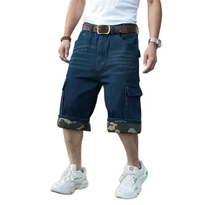 Oversized Curly Cropped Trousers Men Hip Hop Jeans Baggy Cargo Denim Shorts Plus Size Cowboy Men's Bottoms