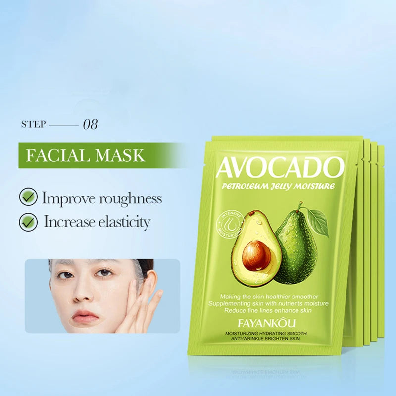 8pcs/Set Avocado Skin Care Sets Face Cream Facial Clreanser Mousse Serum Body Lotion Face Mask Moisturizing Skin Care Kit