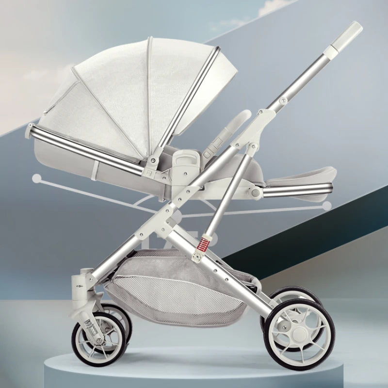 Two-way Lightweight Stroller Foldable High View Newborn Stroller Lightweight Travel Pram Sitting and Reclining Stroller