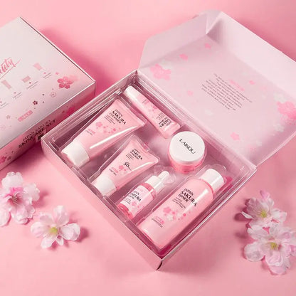 6pcs/box  Facial Products Kit Sakura Skin Care Set Facial Cleanser Face Cream Sunscreen Facial Mask Eye Cream Skincare Product