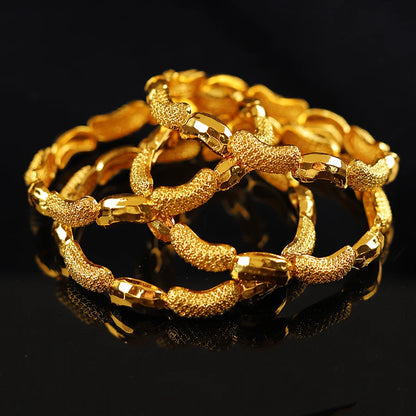 4pcs 24K Bangles Ethiopian Dubai Bangles for Women Middle East African Golden Color Bracelet Jewelry, Middle East Wedding Gifts