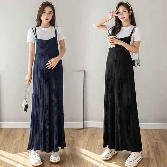 Maternity Clothings New Summer Overall Fashionable Loose Oversized Cropped Wide Leg Floor-Length Chiffon Pant for Pregnant Women