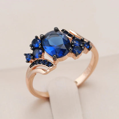 Kinel Hot Luxury Blue Natural Zircon Ring For Women 585 Rose Gold and Black Plating Vintage Wedding Rings Daily Fine Jewelry