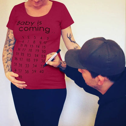 Baby Is Coming Print T-Shirt Women Maternity Clothing Pregnant Short T Shirt Funny Top for Photography Photo Shoot Plus Size