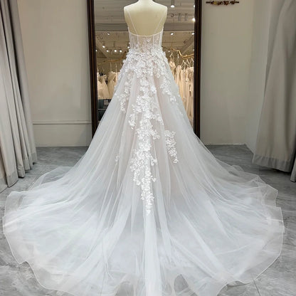 Romantic Popular Design Wedding Dresses For Women 2024 Bride Mesh Strapless A-line Appliques Vestido De Novia QW01868