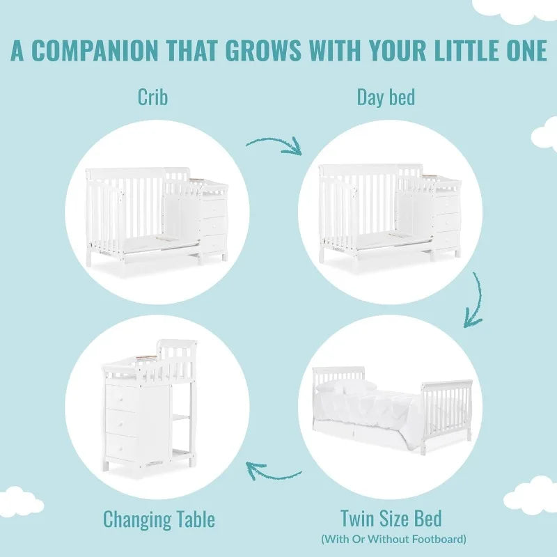 Jayden 4-in-1 Mini Convertible Crib And Changer in White, Greenguard Gold Certified, Non-Toxic Finish