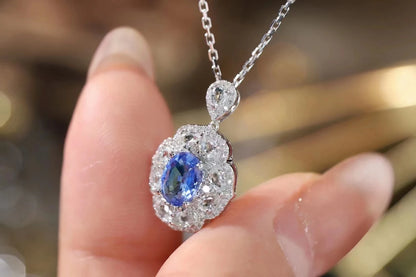 XCL FASHION 18K CARAT SAPPHIRE&DIAMOND PENDANT NECKLACE FINE JEWELRY FOR PARTY WEDDING DAILY WEAR GIFT