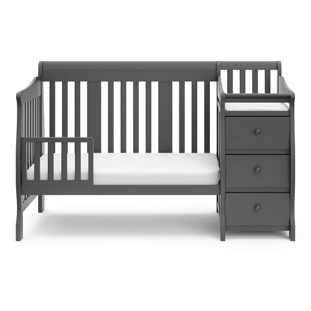 Convertible Crib and Changer (Gray) – Crib and Changing Table Combo with Drawer, Converts to Toddler Bed, Daybed and F