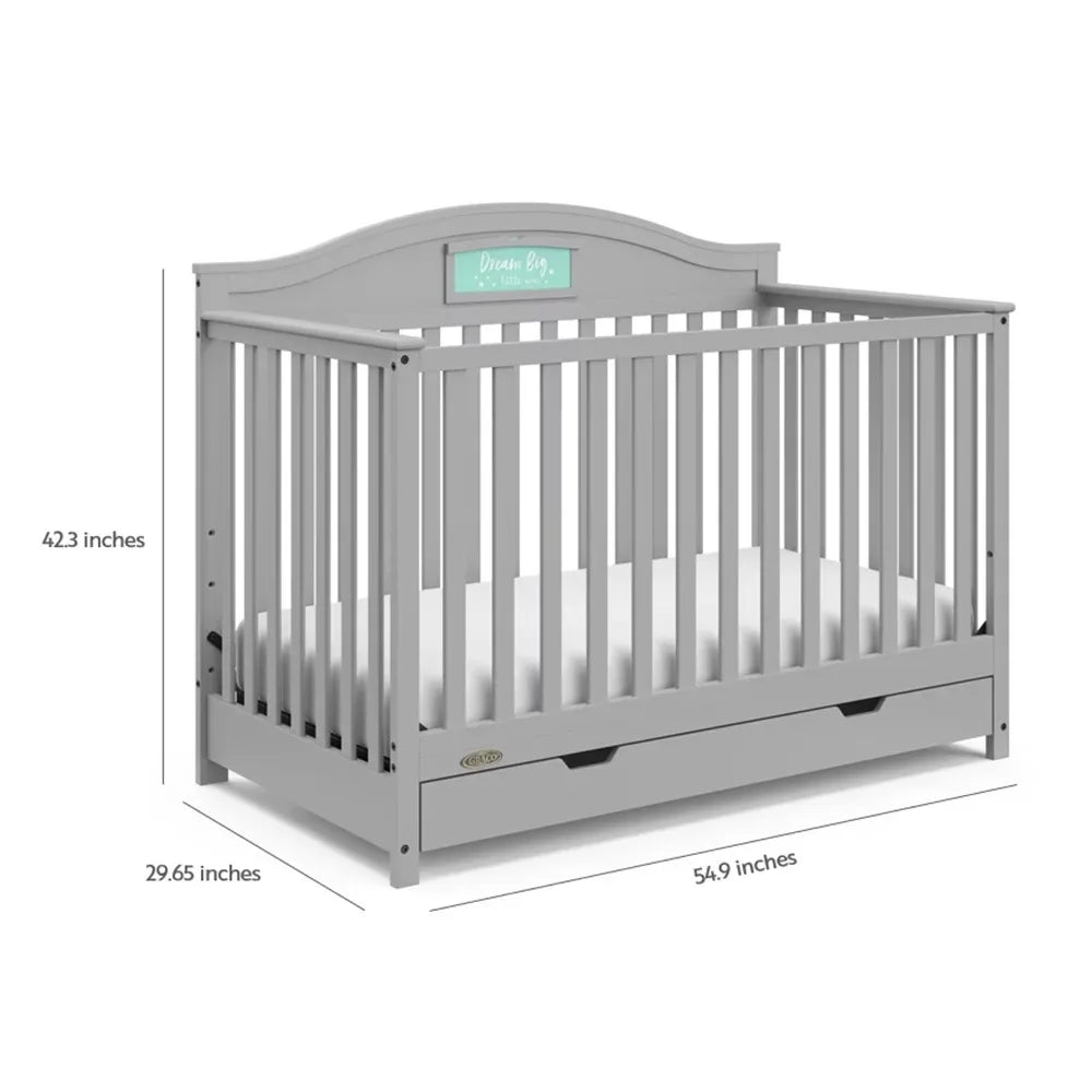 2023 New Graco Story 5-in-1 Convertible Baby Crib with Drawer, Pebble Gray