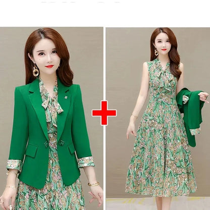 2023 New Blazer Dress Women's Spring and Autumn Fragrant Flower Dress Two-Piece Suit Mother Dresses Party Vestidos Summer Dress