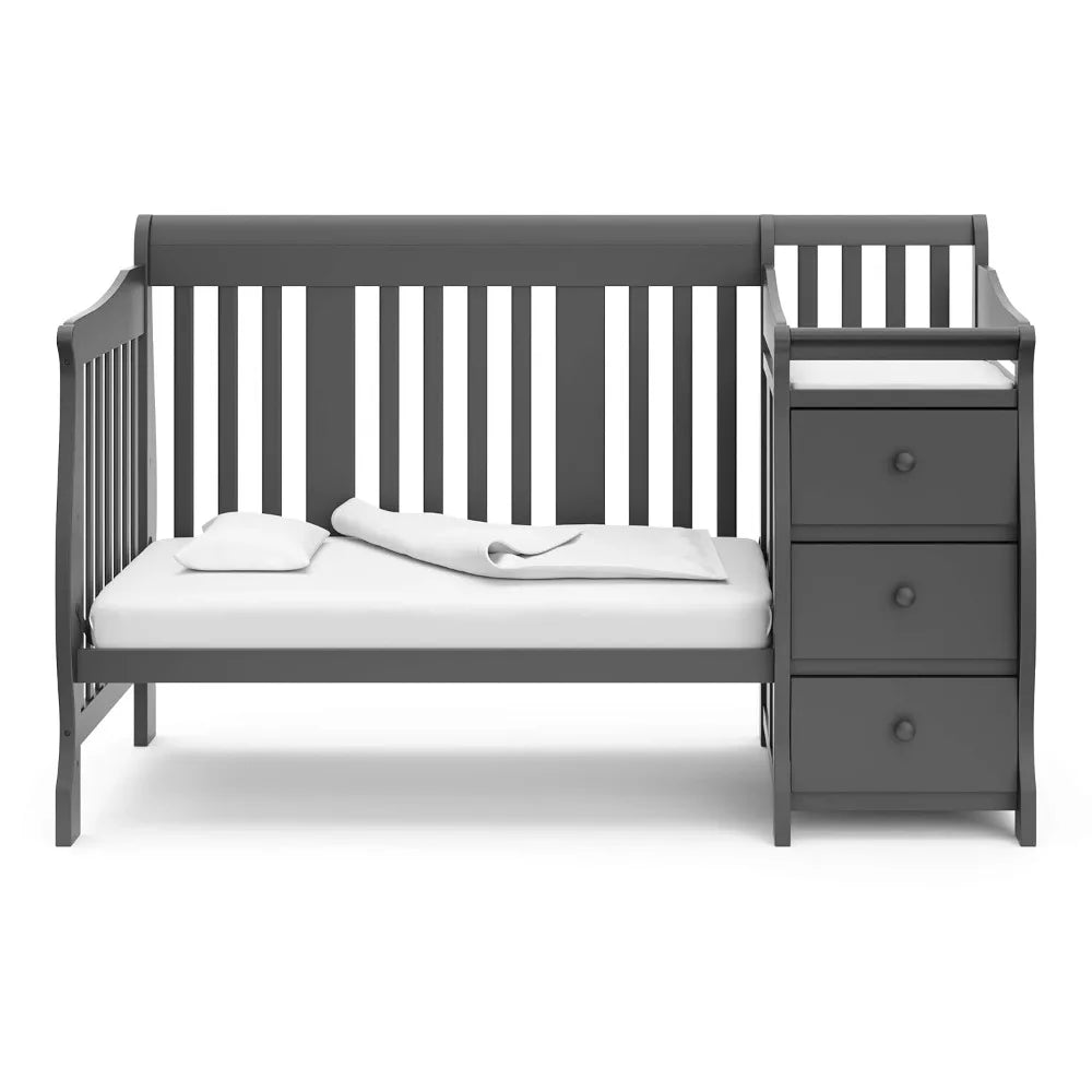 Convertible Crib and Changer (Gray) – Crib and Changing Table Combo with Drawer, Converts to Toddler Bed, Daybed and F