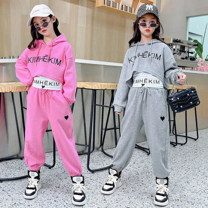 Girls Spring Casaul Fashion Korean Style Tracksuit Kids 3pcs Vest+Hoodie+Pants Sport Suits Teenage 5-14 Years Girls Clothing