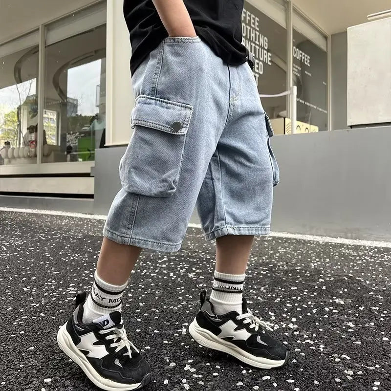 Children's Clothing For Boy Jeans Child Trousers Teen Boys Summer Clothes New Kids Teenagers Boy's Pants Shorts Loose Jeans